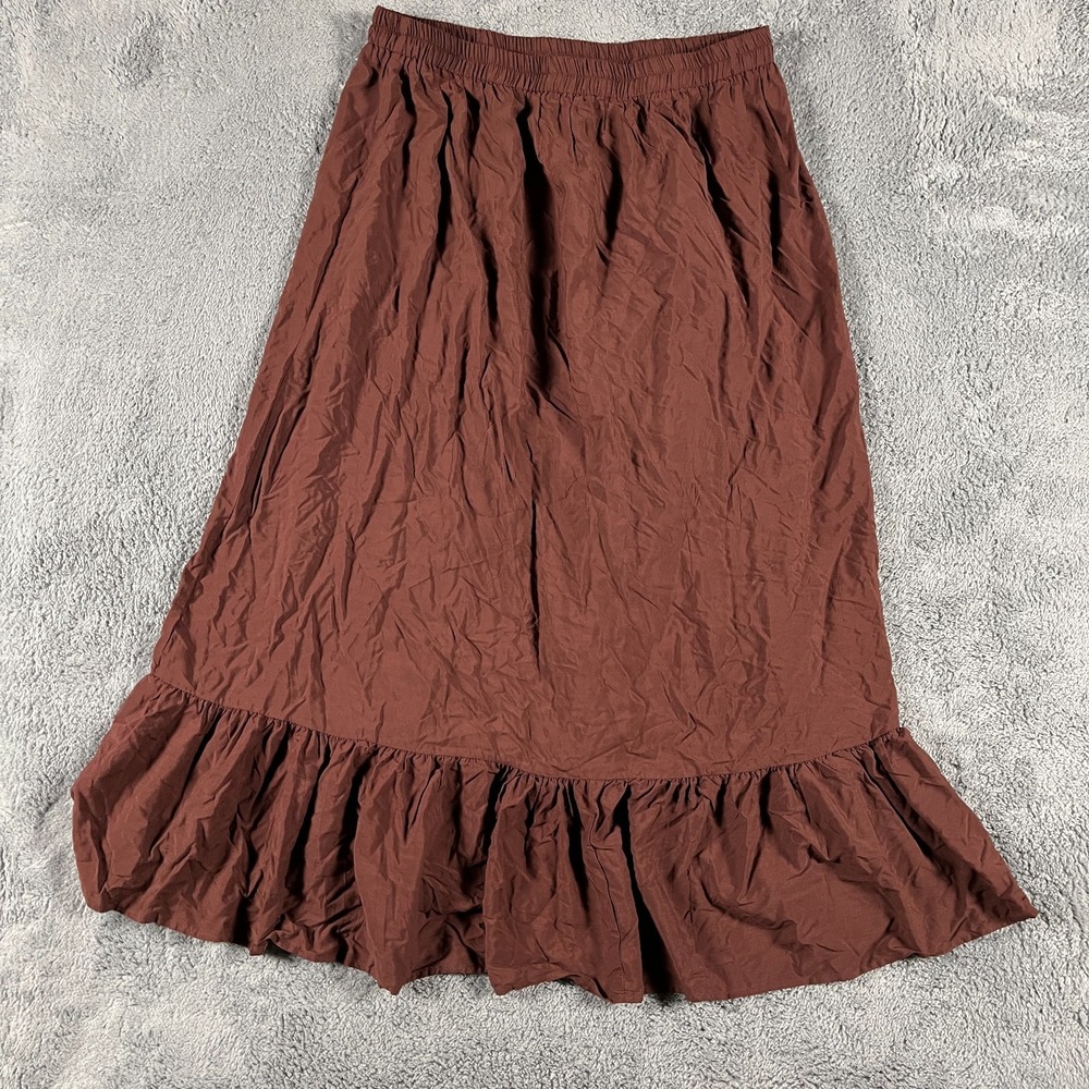 Rusttydustty Midi Skirt Womens 2XL Brown Chinch Ruffle Hem Elastic Waist Pull On - Picture 2 of 7